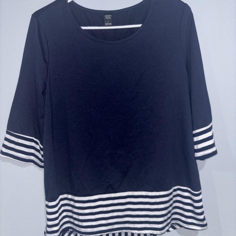 Blue and White Cuffed Sleeve Blouse NWOT